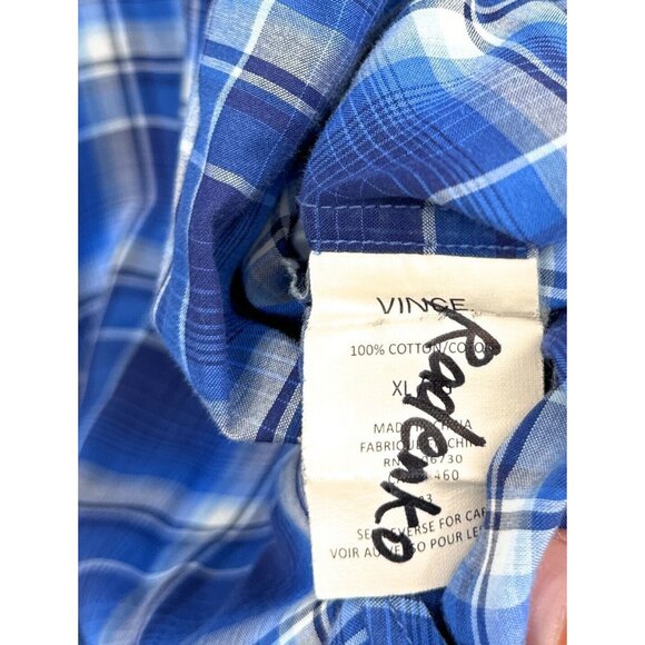 Vince Mens Plaid Blue Button Front Shirt Sz XL - Picture 3 of 5